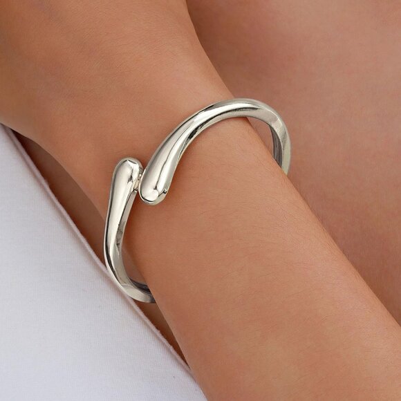 Trendy Silver Bangle bracelet Women teen chunky adjustable twist cuff jewelry - Picture 3 of 8